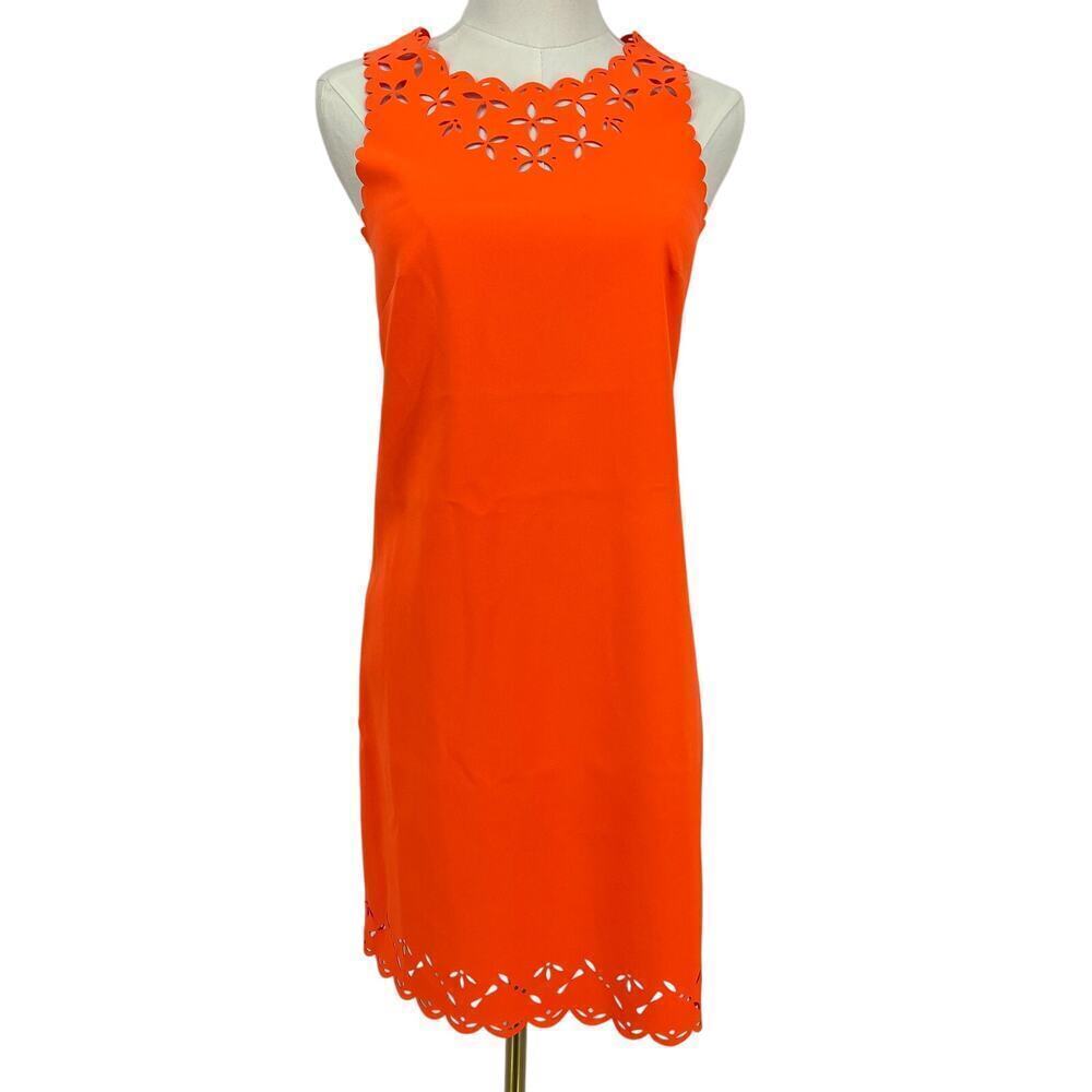 J.Crew Factory Petite Neon Orange Sheath Dress Laser Cut Size 0P NWT